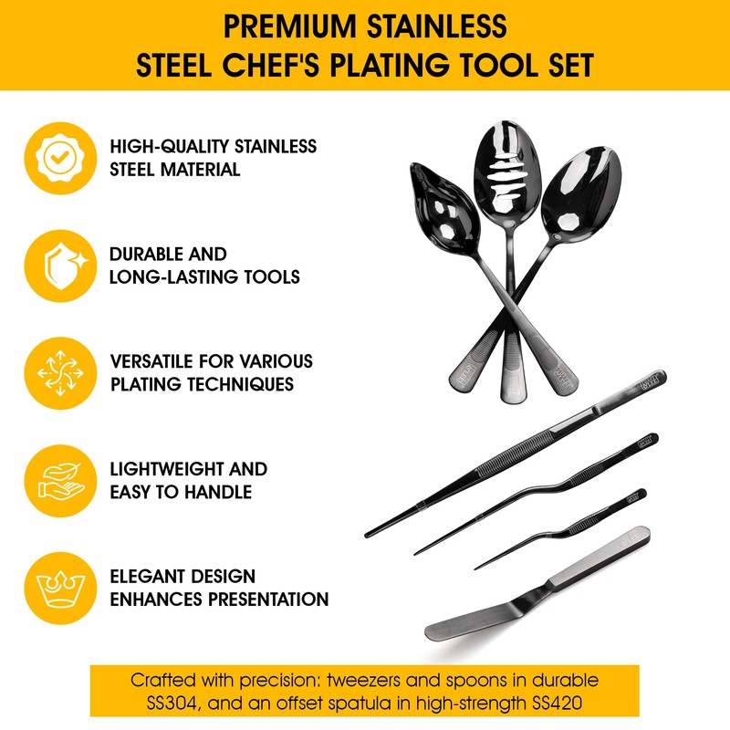 7 Pc Black Plating Tools Culinary Set (Professional Chef Utensils)|