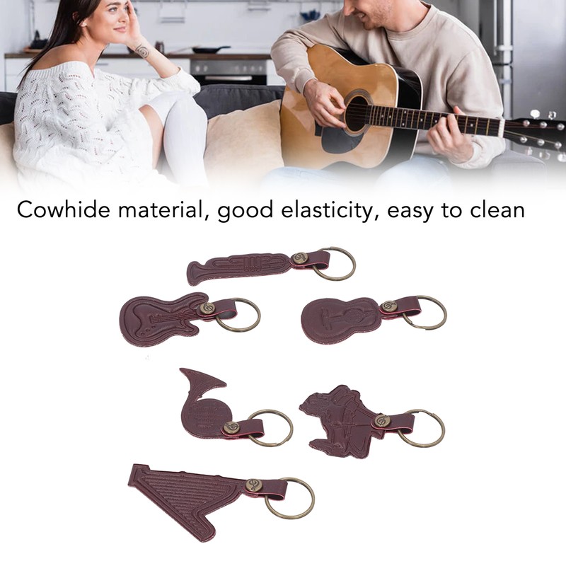 7PCS Cowhide Musical Instrument Keychains Mini Guitar Violin Horn Bass