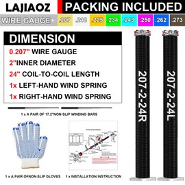 LAJIAOZ Garage Door Torsion Springs Set, 2-Inch Diameter – Heavy Duty Replacement, Includes Non-Slip Winding Bars, Corro-sion Resistant Coating, 1 Pair, 0.207 X 2" X 24"
