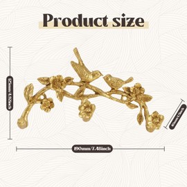 Bolifish Vintage Gold Wall Hook Rack with 3 Hooks, Bird On Branch with Flowers and Leaves Decorative Wall Mounted Hook Holder for Coats, Hats, Keys, Towels and Clothes