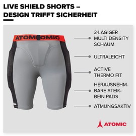 Atomic Live Shield Ski-Shorts I Größe XXS I Atmungsaktive Protektor-Shorts mit Steißbein-Pads I Skibekleidung aus 4-Wege-Stretch Lycra & Mesh I Elastische Wintersport-Shorts mit Aufprallschutz