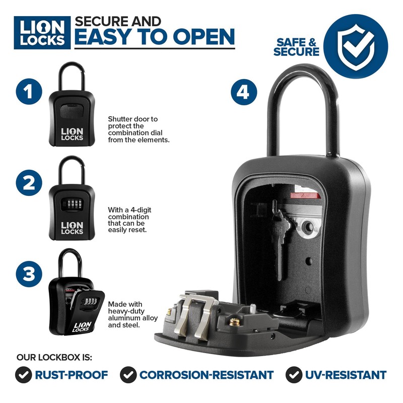 Lion Locks Lock Box for Keys - Lockbox for House