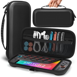 Pulchra Carrying Case for Switch 2, Protective Hard Shell Travel Carrying Case with 10 Game Card Slots, black, Portable