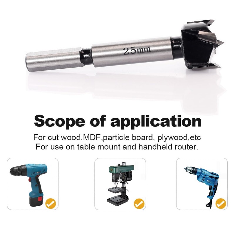 Sinoprotools HW Forstner Drill Bit Diameter 25 mm, 10 mm