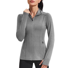 PINSPARK Womens Workout Jackets Thumb Holes Sports Top Casual Soft Lightweight Athletic Jacket Full Zip Track Coats