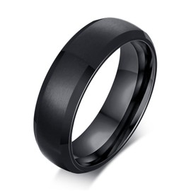 TTVOVO Men's Brushed Matte Ring 6MM Black Gun Plated Couple Rings for Men Women Stainless Steel Wedding Engagement Bands Matte Finished Beveled Polished Edge Comfort Fit Jewelry Gifts, Black, Size 11