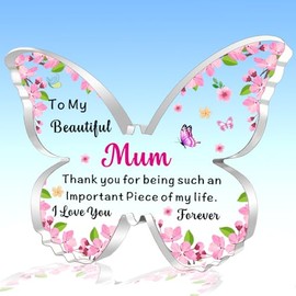 AMZQ Mum Gifts Mum Butterfly Shaped Plaque Christmas Birthday Gifts for Mum Mom Mother