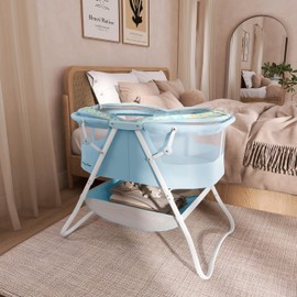 Dream On Me Karley Bassinet for Newborns, Award-Winning National Parenting & Mom’s Choice Winner, Portable Lightweight Bassinet with Adjustable Canopy, Dual-Sided Mattress & Storage Bag - Aqua