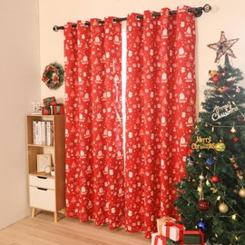 Moslovstar Xmas Curtain Set of 2 Cute Santa Claus Snowman Print Curtains Semi Blackout Grommets Top Machine Wash 52" W x 63" L Red