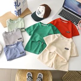 Little Kids Outfits Sports Clothing Set 2pcs Tracksuit T-Shirt and Shorts Clothing for Boys Girls Playwear Orange 5-6Years