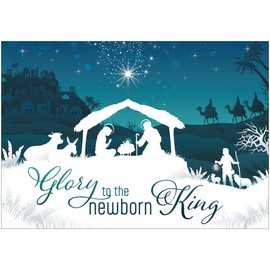 Religious Christmas cards - Newborn King, pack of 20, 5x7in, printed in England, with Bible verse inside. Christian Christmas cards with envelopes bulk, by Just Cards Direct