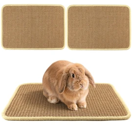 3 Pack Rabbit Scratching Pads - Soft Jute Chew Mats for Bunnies & Small Pets - Claw & Teeth Care, Natural Fiber Bedding, Cage Liner (16"x12")