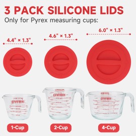 3 Pack Reusable Silicone Replacement Lids, Respectively Fits Pyrex 1-Cup, 2-Cup & 4-Cup Tempered Glass Liquid Measuring Cups, Dishwasher, Freezer, Microwave Safe (Cup not Included)