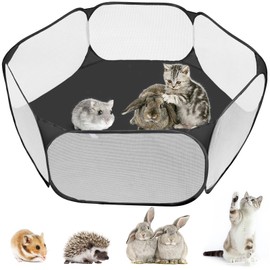 MAIKEHIGH Playpen Small Animals, Pop Up Enclosure Small Animals Foldable Cage Tent Exercise Fence for Guinea Pigs, Hamsters, Guinea Pig, Rabbits, Chinchillas, Puppies (Black)