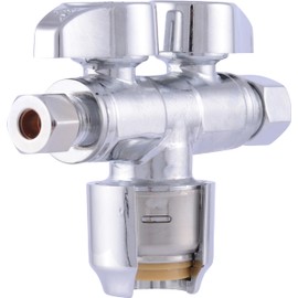 SharkBite Max Dual Shut Off Quarter-Turn Brass Ball Valve, 1/2 Inch Push to Connect x 3/8 Inch OD Compression x 1/4 Inch OD Compression, Chrome, URDS123814