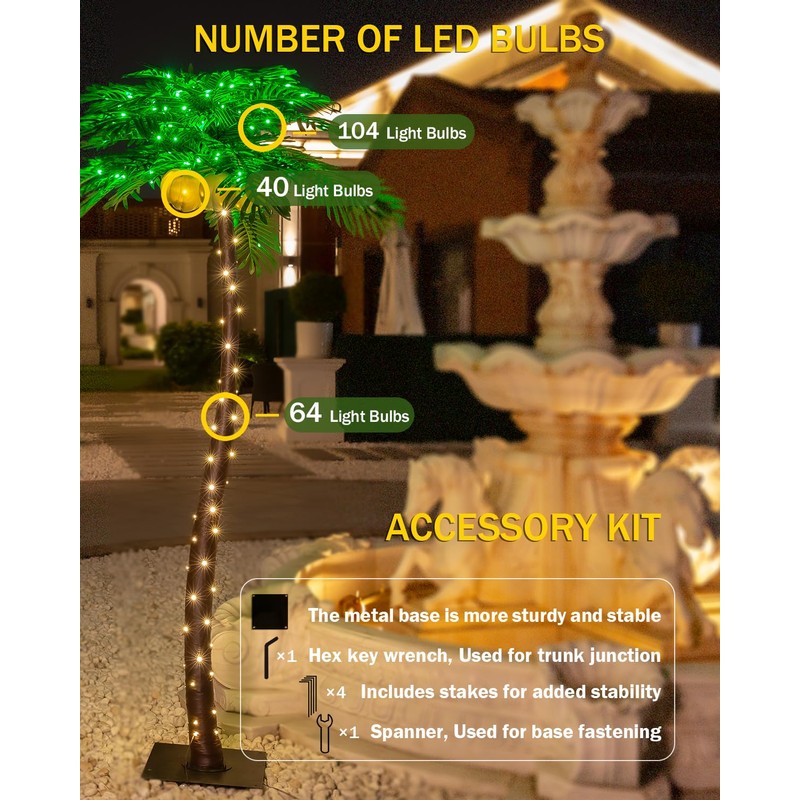 TYBEEU 7ft Lighted Palm Tree 208 LED Lights with Glowing