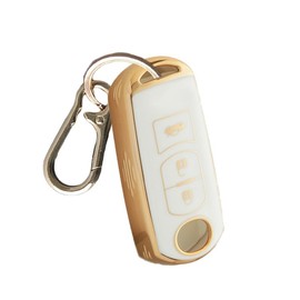 FRACTAL CREATION Mazda Key Cover with Carabiner Buckle TPU Material Protective Case Compatible with Many Compatible Models CX-3, CX-5, CX-8, Axela, Atenza, Demio Roadster, etc, white (off-white)