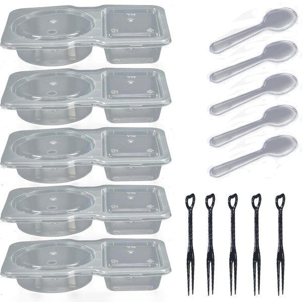 Dual Compartment Containerfor for Condiment, Dip, Sauce, Sampling and Travel