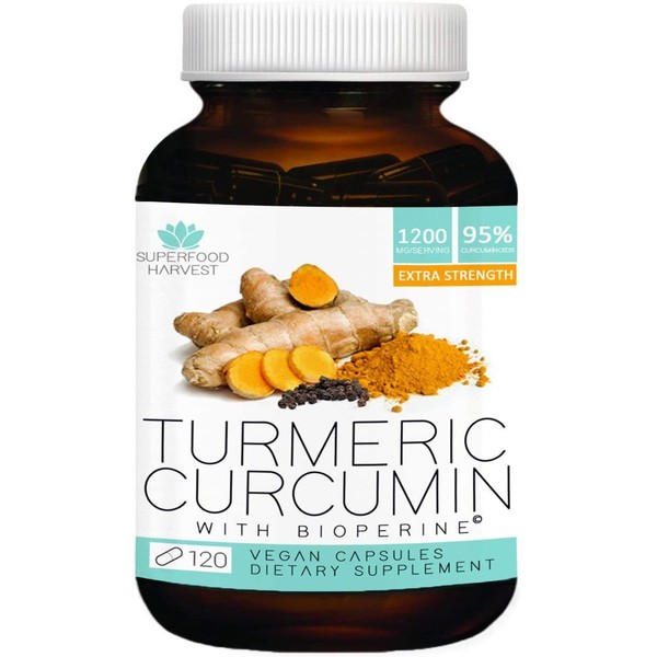 Organic Turmeric Curcumin with Bioperine - 1200mg (120 Capsules) - Premium Joint & Healthy Inflammatory Support - Non-GMO, Made in The USA
