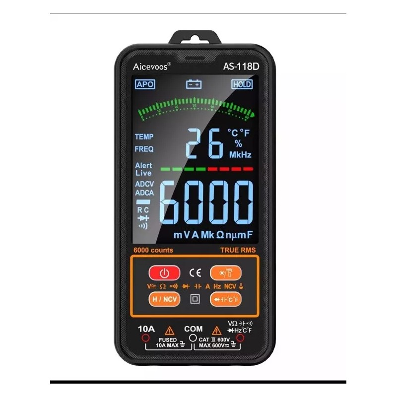 Aicevoos AS-118D Smart Digital Multimeter Auto-Ranging Voltmeter 600V/10A,Ohm,T