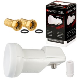 HB-DIGITAL Single LNB White Premium White Only 0.1 dB Universal Very Low Noise Opticum LSP-02G + Rubber Grommet + 2 Gold-Plated F-Connectors Free