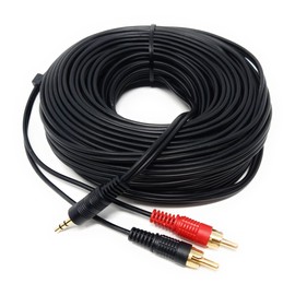 DRUT 20m 3.5mm to Twin RCA Stereo Aux Phono Audio Cable Mini Jack Lead Cord Y Splitter Headphone Cord RCA Y Splitter Adapter 65ft Black Gold Connectors