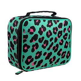 Polar Gear Kids Animal Print Lunch Insulated, Reusable Cooler Bag-Adjustable Shoulder Strap-Wipe Clean PEVA Lining-for Meals & Leftovers-Green, Black & Pink, Polyester