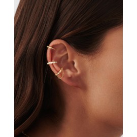 Picuzzy Gold Ear Cuffs Earrings for Women Non Piercing, 14k Gold Plated Cuff Earrings for Women Trendy Stack Stackable Hypoallergenic Dainty Cubic Zirconia Cartilage Hoop Chain Earring Jewelry Set