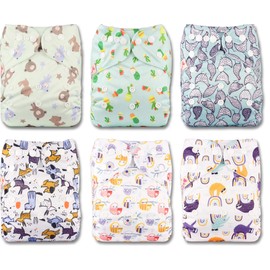 Littles and Bloomz Reusable Nappy, Standard Popper, 6 Nappies, FLP2-0603