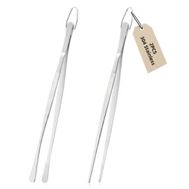 2 Pezzi Pinze da Cucina Inox, Pinzette Lunghe 30 cm con Gancio per Appendere, Pinza Cucina Barbecue in Acciaio Inossidabile per Cucinare, Grigliare e Cuocere