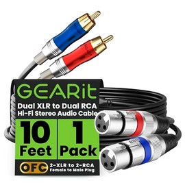GEARit Cable Dual 2 XLR Hembra A Dual 2 RCA Macho Cable (10Ft) 2-XLR A 2-RCA Hembra A Macho Enchufe para Cine En Casa Mezcladores Amplificadores Sistemas Hi-Fi Micrófono, 10 Pies 2 XLR (Hembra)