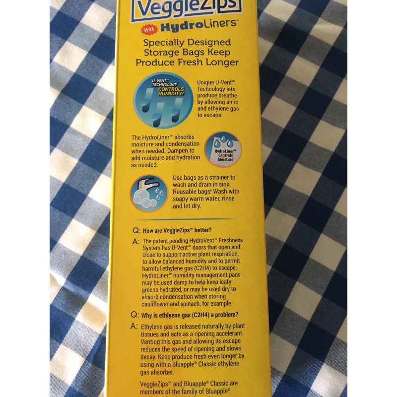 Bluapple VeggieZips 22 Produce Bags + Hydro Liners Keep Veggies