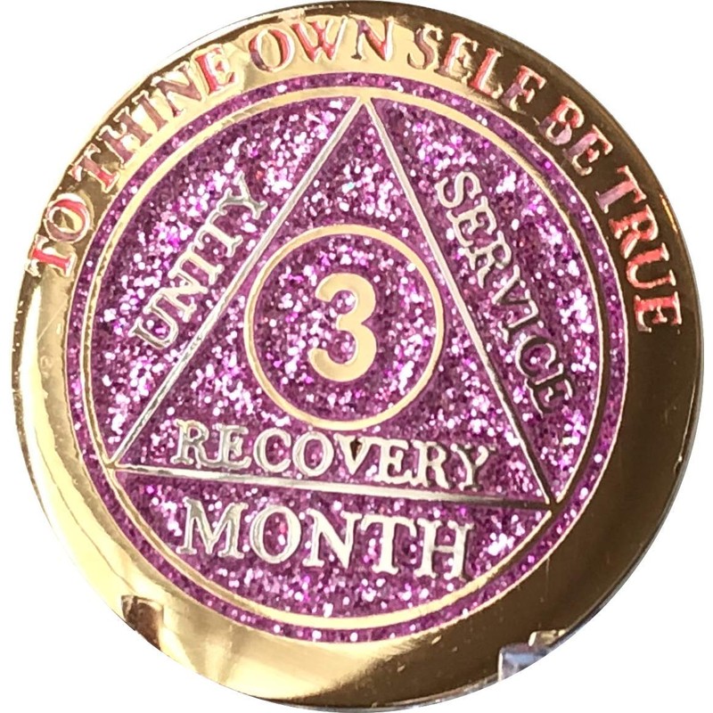 RecoveryChip 3 Month AA Medallion Reflex Pink Glitter Gold and