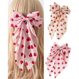 MYGLOAR 2er-Pack Schleifen mit Herz-Print, Herz-Haarspangen, Schleifen-Haarspangen, Damen-Haarspangen, Haar-Accessoires, Damen-Haar-Accessoires für Frauen und Mädchen