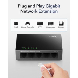 Cudy GS105 5-Port Gigabit Unmanaged Ethernet Switch, Network Hub, Ethernet Splitter, Plug & Play, Fanless Metal Design, Traffic Optimization