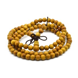 Zen Dear Natural Golden Sandalwood Mexican Bocote Mala Prayer Bracelet Link Wrist Necklace Beads (6mm 108 beads)