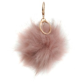 Atania Large Fluffy Bag Charm Key Ring with Faux Fur Pom Pom Gold Pink
