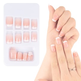 COLOFALLA Pack of 24 Glue-On Nails, Short French Artificial Nails, Fake Nails, Press On False Nails, Light Pink Nail Art, Fingernails for Women (French White)