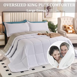 SOULOOOE 128x120 Oversized King Plus Comforter, Extra Large King Size Quilts 3 Pieces Lightweight Reversible Down Alternative Comforter for All Season with 8 Corner Tabs
