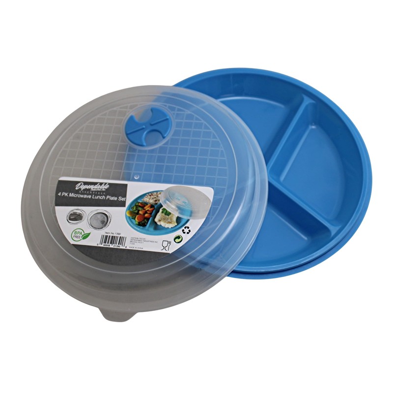 4-Pack Divided Microwave Plates with Vented Lids – BPA-Free, Stackable