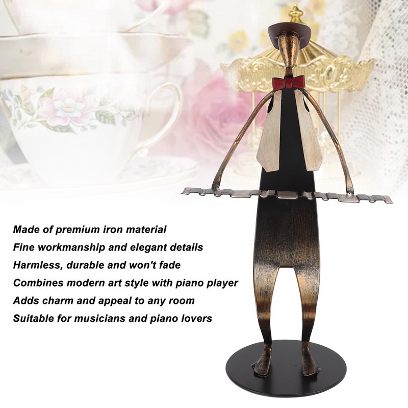 Piano Player Figurine Stable Base Elegant Decorative Metal Musical Statue