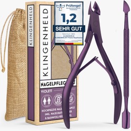 KLINGENHELD® Precise Cuticle Nippers with 1 Cuticle Pusher - Very Smooth & Extra Sharp - Includes Travel Case Made of Cotton 100% Plastic-Free & Sustainable - Cuticle Scissors, Cuticle Cutter