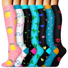 CTHH 7 Pairs Graduated Copper Compression Socks Women & Men Circulation 20-30 mmHg-Best for Running,Nurse,Travel,Cycling