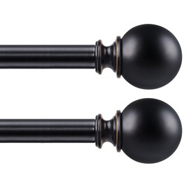 KAMANINA 2 Pack Curtain Rods for Windows 48 to 84 Inch (4-7ft), 7/8 Inch Single Heavy Duty Window Curtain Rod Adjustable Decorative Drapery Rods with Round End, Black