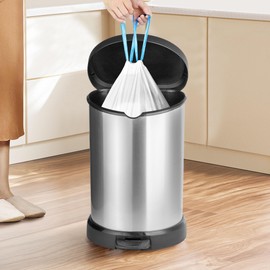 30 Litres Small Garbage Bags, JUKFITA Drawstring Sturdy Small Trash Bags, 63 Count Tear-Free White Garbage Bags Unscented for Bathroom Bedroom Office Kitchen