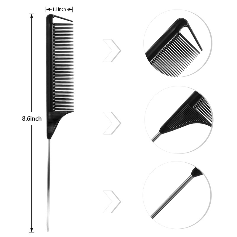 Rat Tail Combs Set: 3Pcs Long Steel Pin Teasing Combs