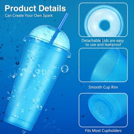 KAHEIGN 12Pcs 710ml Plastic Tumblers with Dome Lids and Straws, Colorful Gliter Water Cups Reusable Cute Kids Drinking Cup Bulk Travel Mugs Party Tumbler for Iced Drinking Coffee Water (6 Colors)