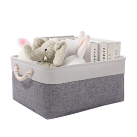 June tech Small Fabric Storage Basket, Waterproof Foldable Storage Baskets, Canvas Storage Boxes for Wardrobe, Bedroom, Office Products (Grey & White, 12.2x8.2x5.1inch)