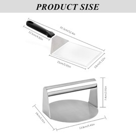 Burger Press with Grill Spatula Set, Smash Burger Press Made of 304 Stainless Steel, Round Burger Smasher, Easy to Clean, Burger Pattie Press for Flat Top Grill, Grilling, Cooking, Hamburger, Steaks
