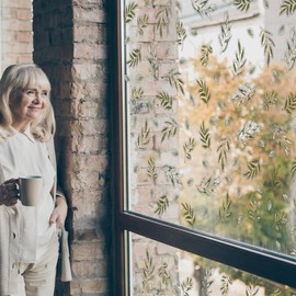 WALPLUS Spring Window Clings Spring Decorations Summer Window Clings Double-Sided Reusable Peel and Stick Removable for Glass Living Room Watercolor Lush Leaves Window Clings 150 Pieces